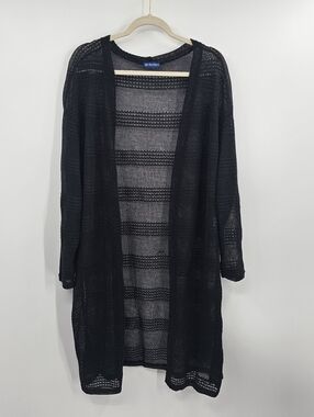 Sheer Chrochet Long Black Cardigan Size XL